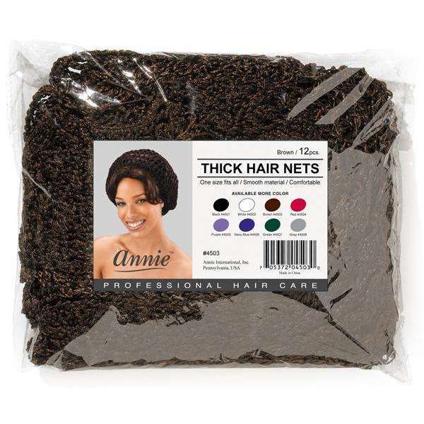 Annie International:Ms. Remi Thick Hair Net Bulk 12Pc Brown