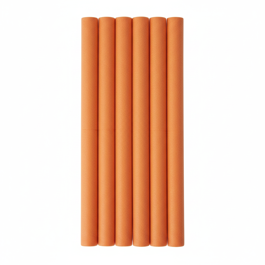 Annie Soft Twist Hair Rollers 5/8 Inch, 6 Count, Orange arranged in a neat row against a white background, designed for easy use in setting natural and textured hairstyles.