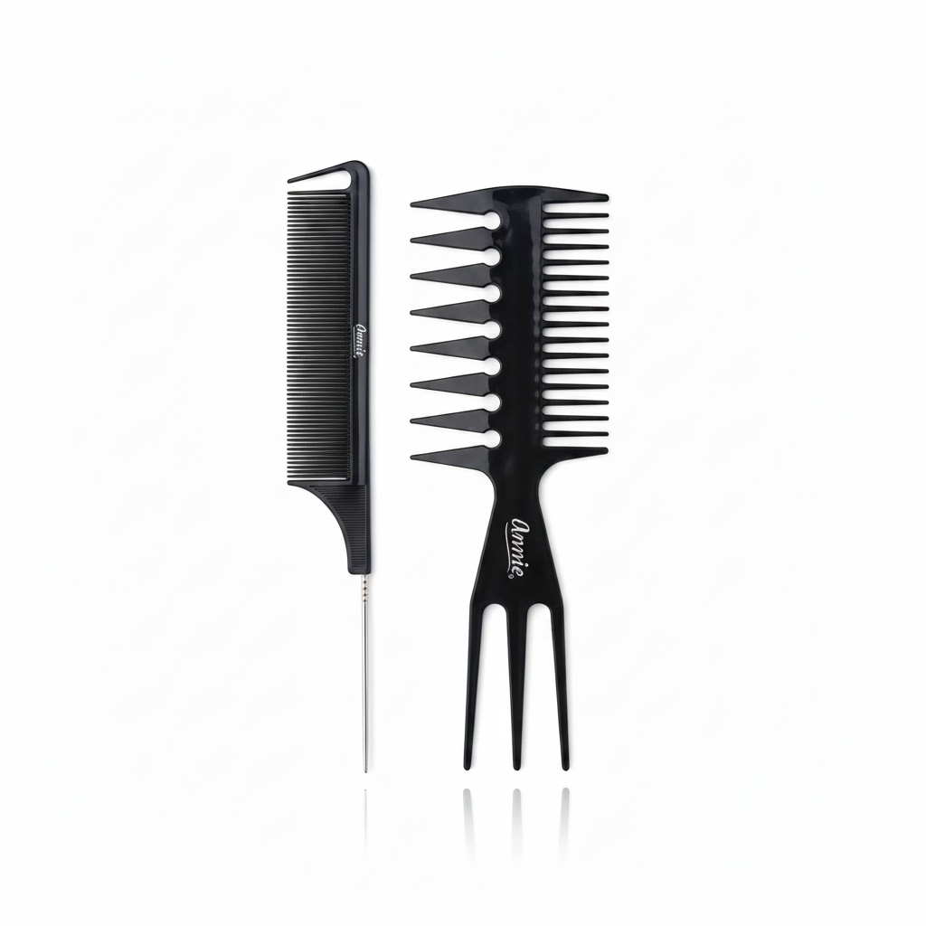 Annie Section & 3-in-1 Styling Comb Set, 2 Count, Black