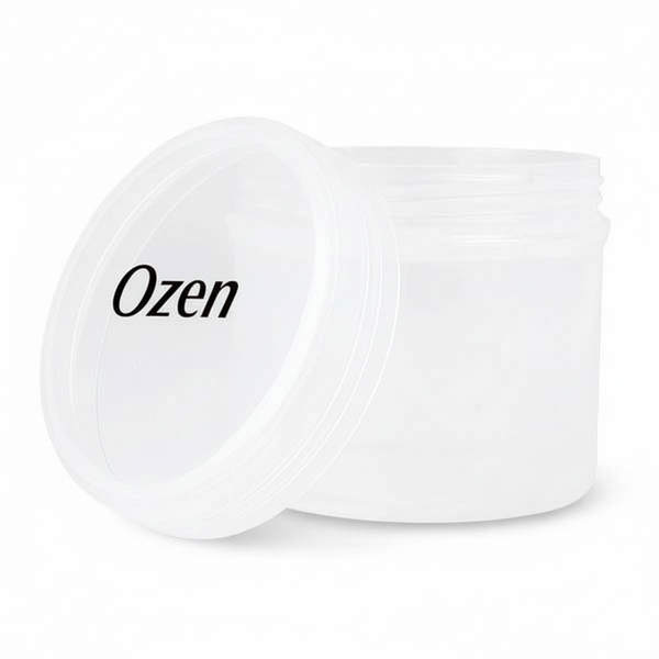 Annie Ozen Series Small Jar 3.4 oz in a clear white plastic container with a screw-on lid, ideal for holding cosmetics, creams, or styling products.