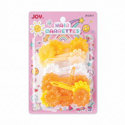 Assorted orange and white floral hair barrettes in a 20-count pack designed for textured and multicultural hair by Annie International.