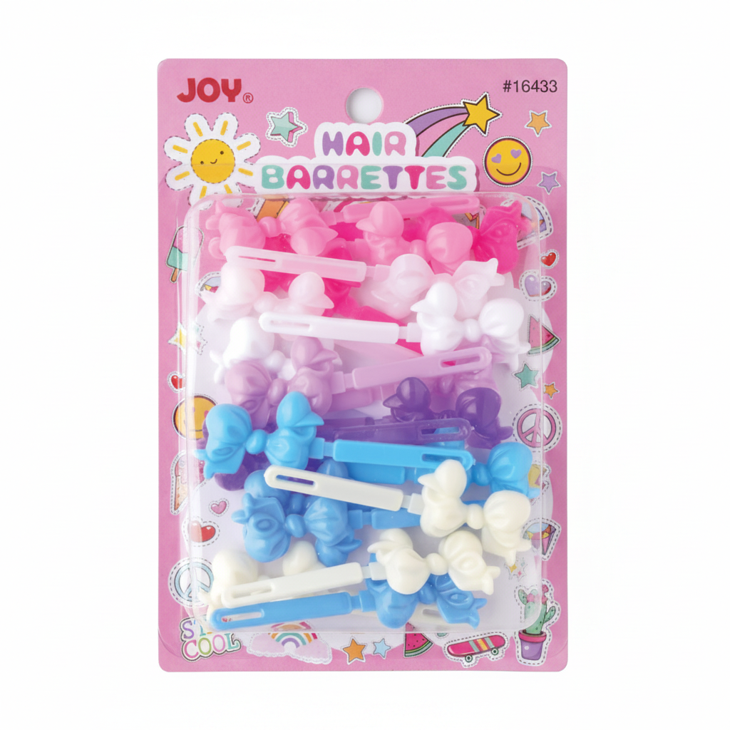 Assorted light pastel hair barrettes in pink, purple, blue, and white colors, designed for gentle, snag-free hold on textured and natural hair.