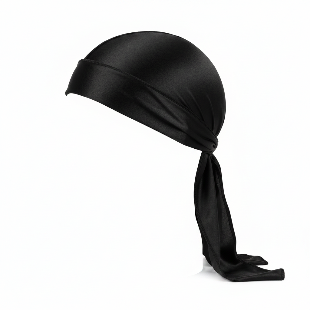 Mr. Durag Premium Durag, 1 Count, Black featuring smooth, silky fabric designed for comfortable, secure coverage ideal for maintaining 360-wave patterns and protective styling.