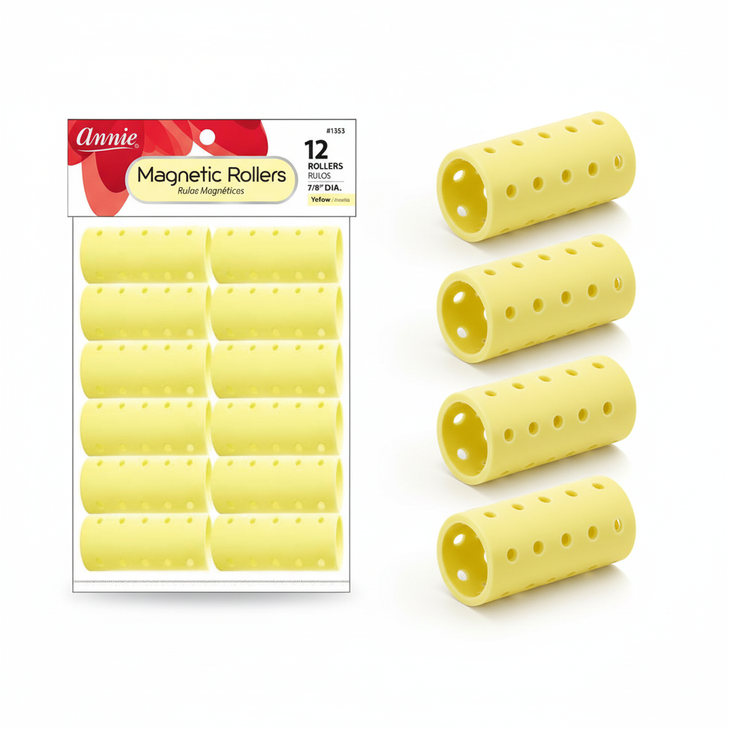 Annie Magnetic Rollers 7/8in, 12 Count Hair Curlers, Yellow