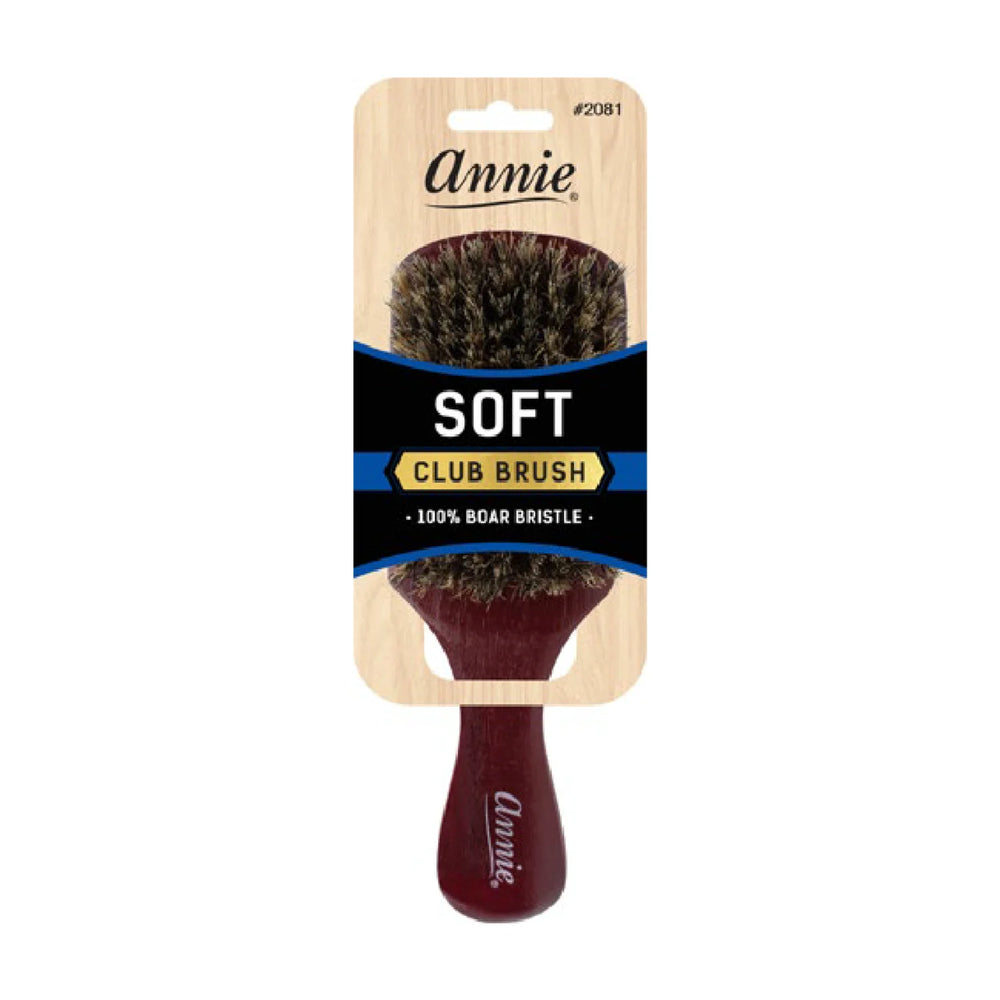 Annie Soft Club Brush 100% Pure Boar Bristles Dark Brown Brushes Annie   