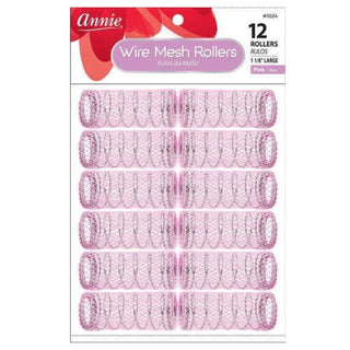 Annie Wire Mesh Rollers Large 12Ct Pink