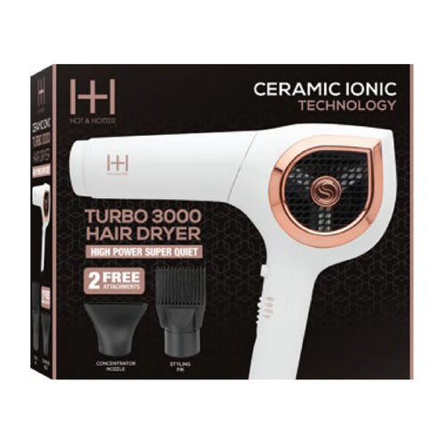 Hot & Hotter Ceramic Ionic Turbo 3000 Hair Dryer White