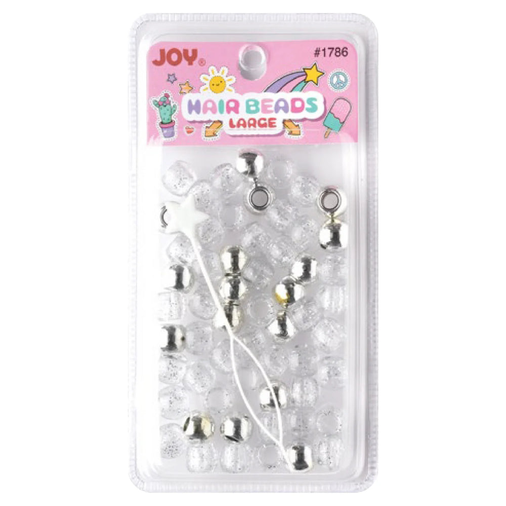 Joy Large Hair Beads 50Ct Silver Metallic & Glitter