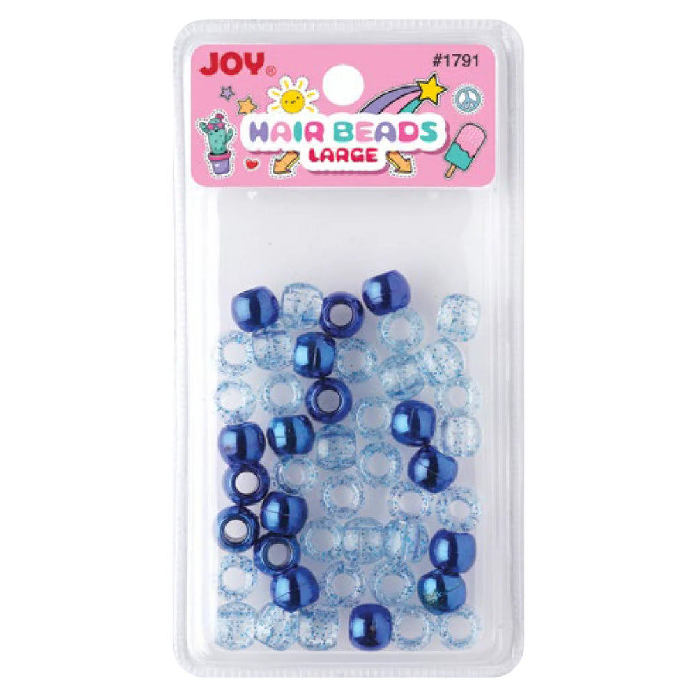 Joy Large Hair Beads 50Ct Blue Metallic & Glitter