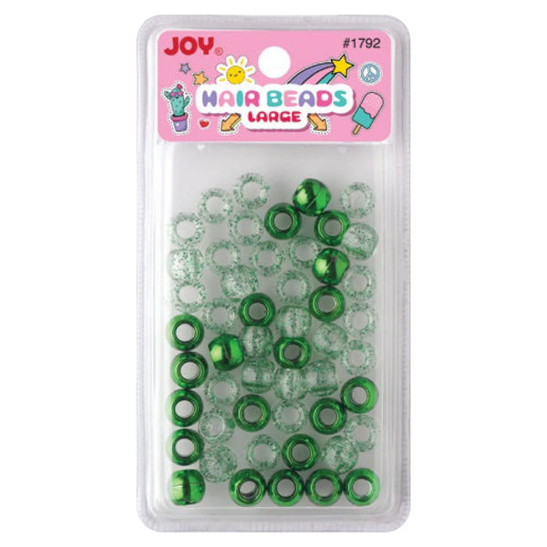 Joy Round Hair Beads Large, 50 Count, Green Metallic & Glitter