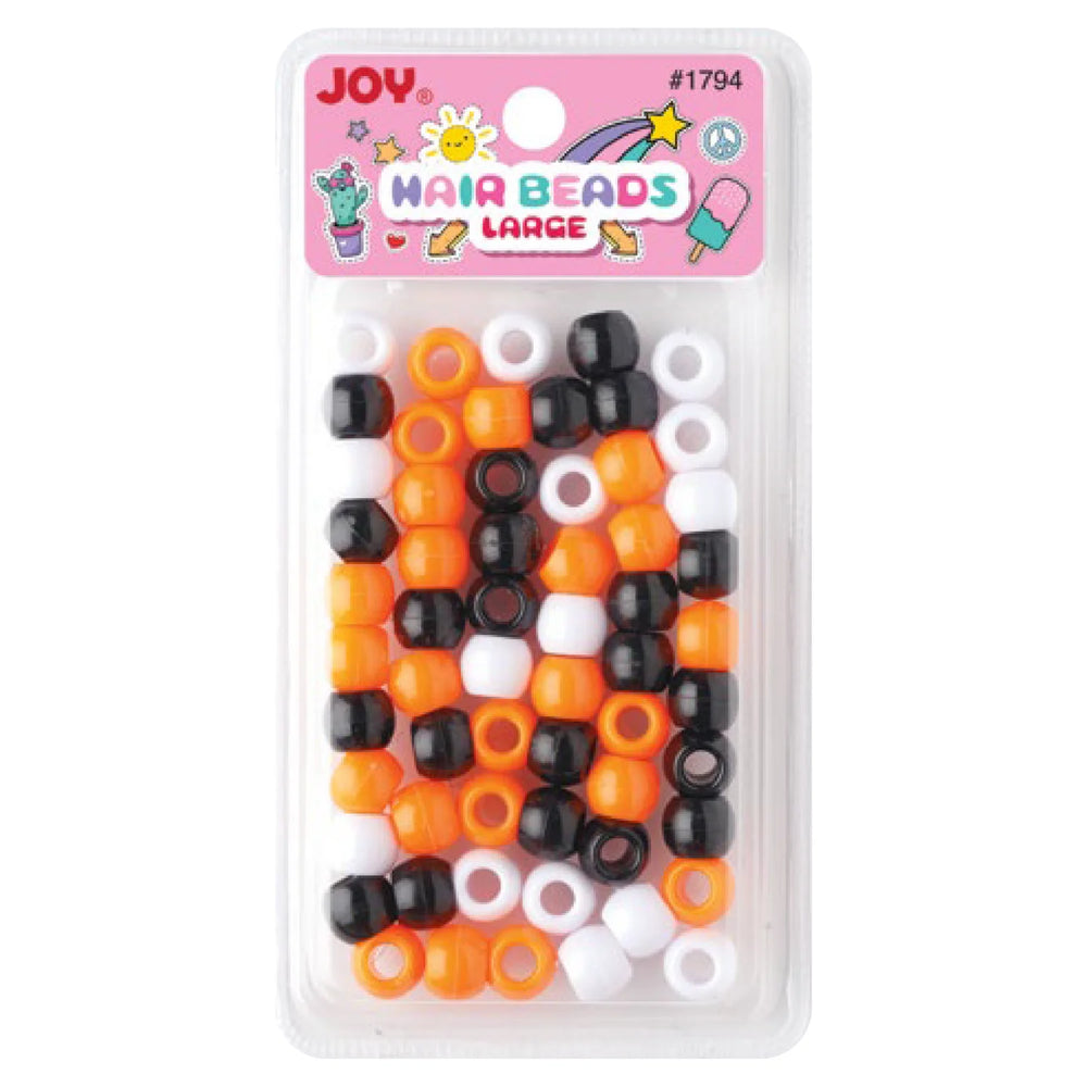 Joy Large Hair Beads 50Ct Orange, Black, White