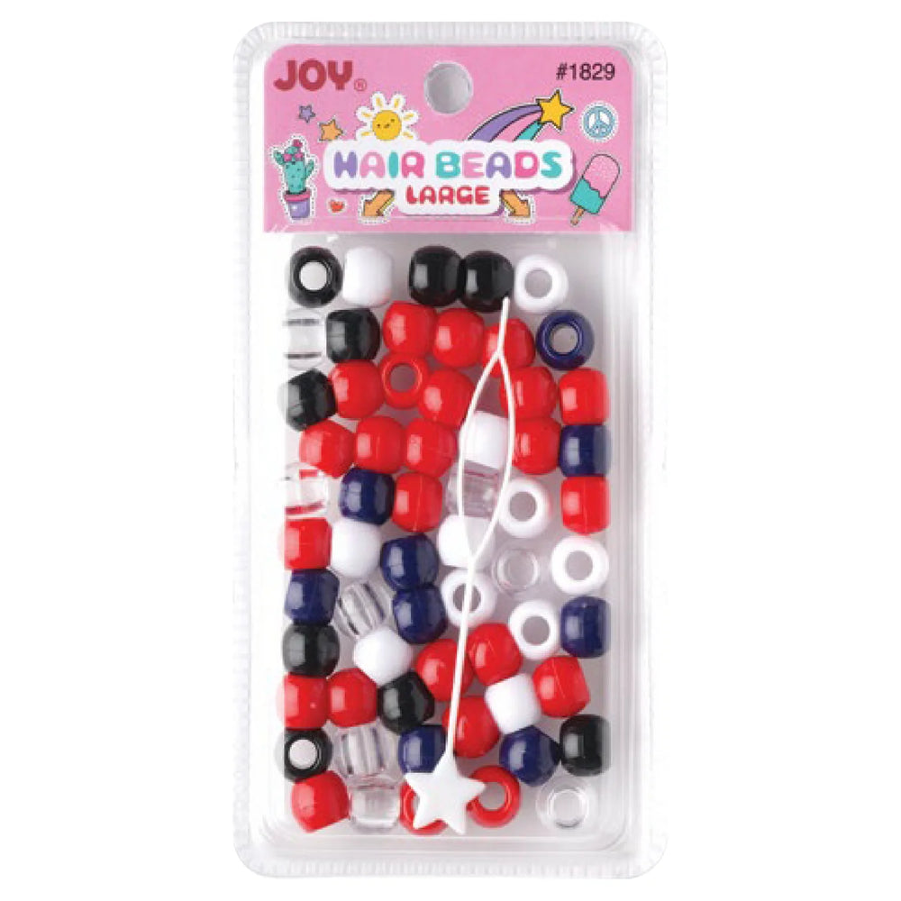 Joy Large Hair Beads 60Ct Black, White, Red, Clear