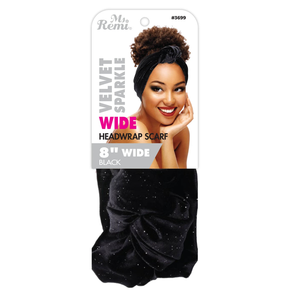 Ms. Remi Wide Silky Headwrap Scarf Velvet Sparkle Black
