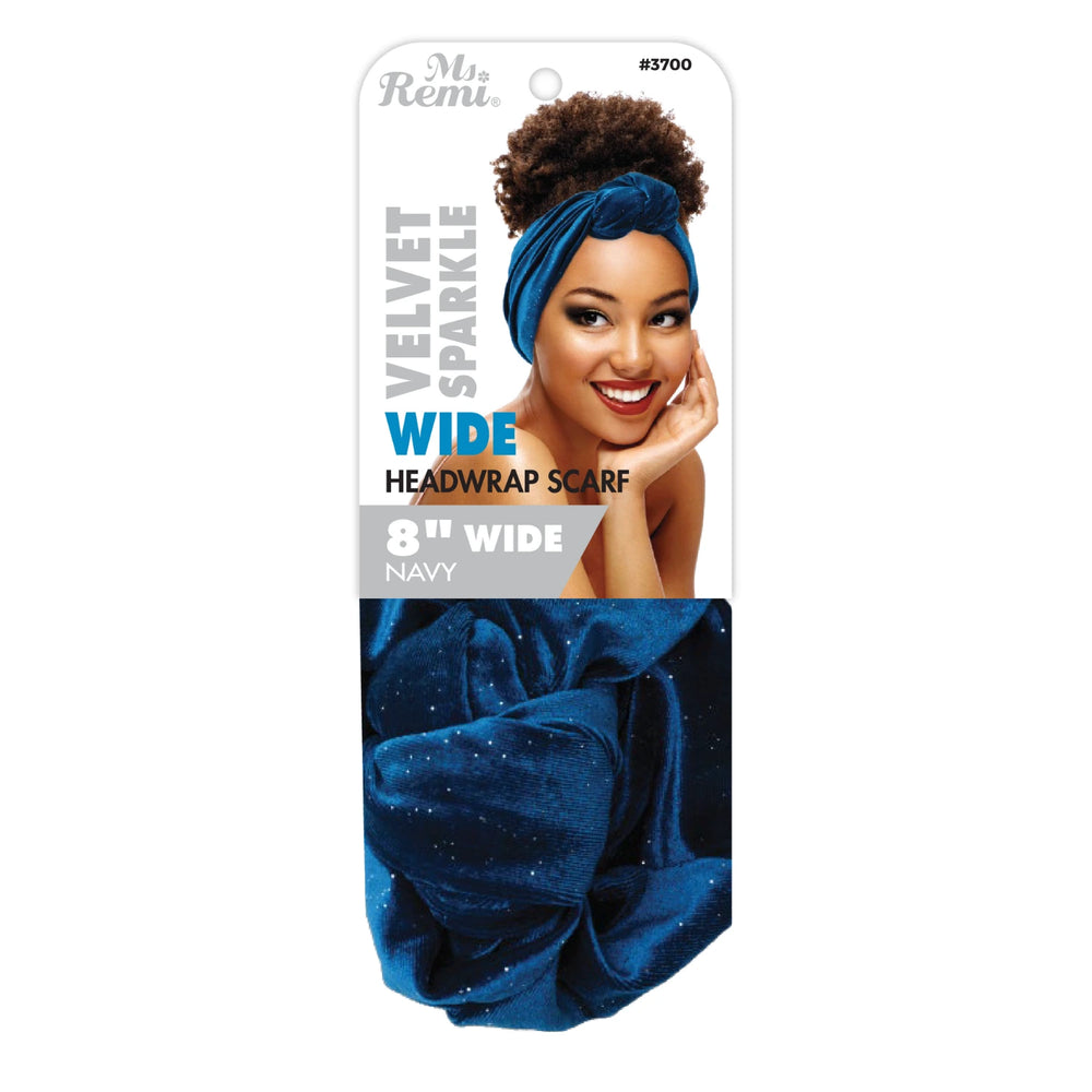 Ms. Remi Wide Silky Headwrap Scarf Velvet Sparkle Asst. Color Scarves Ms. Remi Navy  