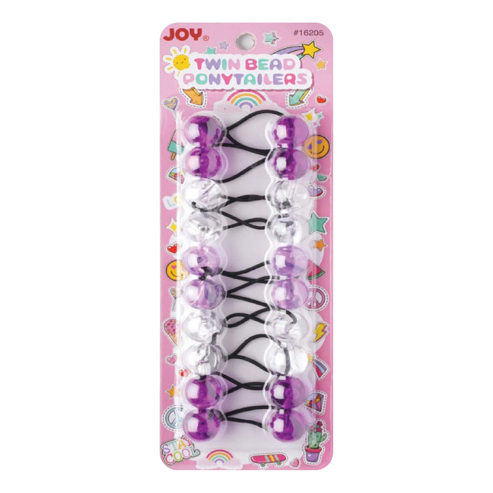 Joy Twin Beads Ponytailers 10Ct Asst Purple Clear Ponytailers Joy   