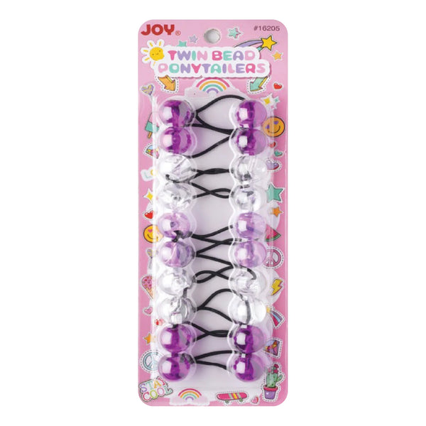Joy Twin Beads Ponytailers 10Ct Asst Purple Clear