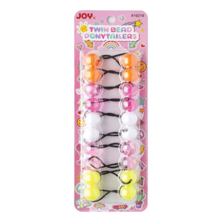 Joy Twin Beads Ponytailers 10Ct Clear Orange, Yellow, White, Pink