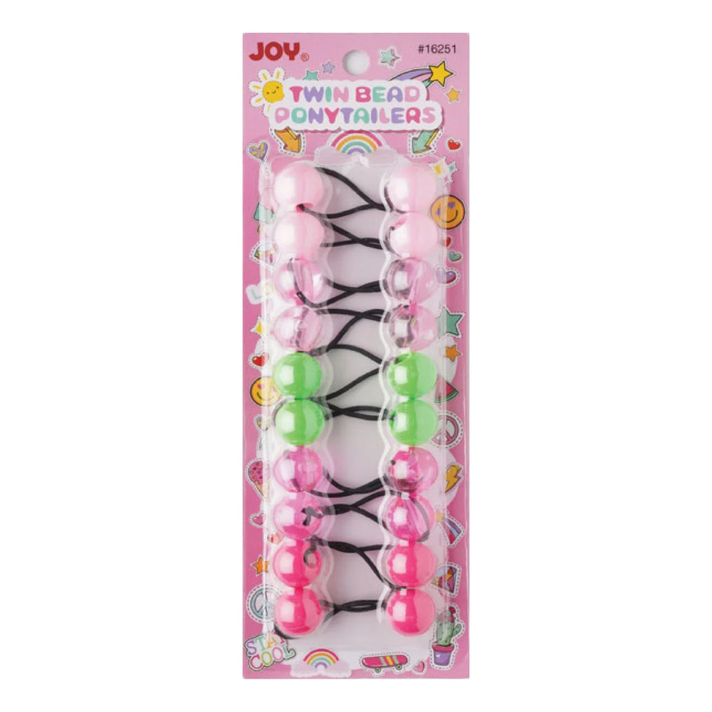Joy Twin Bead Ponytailers 10ct Clear Green, Pink, Purple Ponytailers Joy   