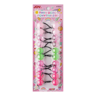 Joy Twin Bead Ponytailers 10ct Verde claro, rosa, morado