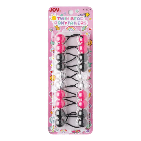 Joy Twin Beads Ponytailers 10Ct Black, Pink, & Clear Ponytailers Joy   
