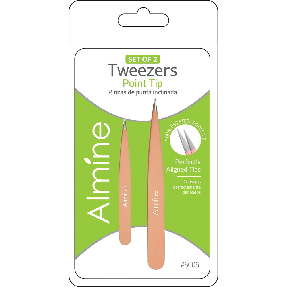 Almine Point Tip Tweezers With Rubber Coating 2pc
