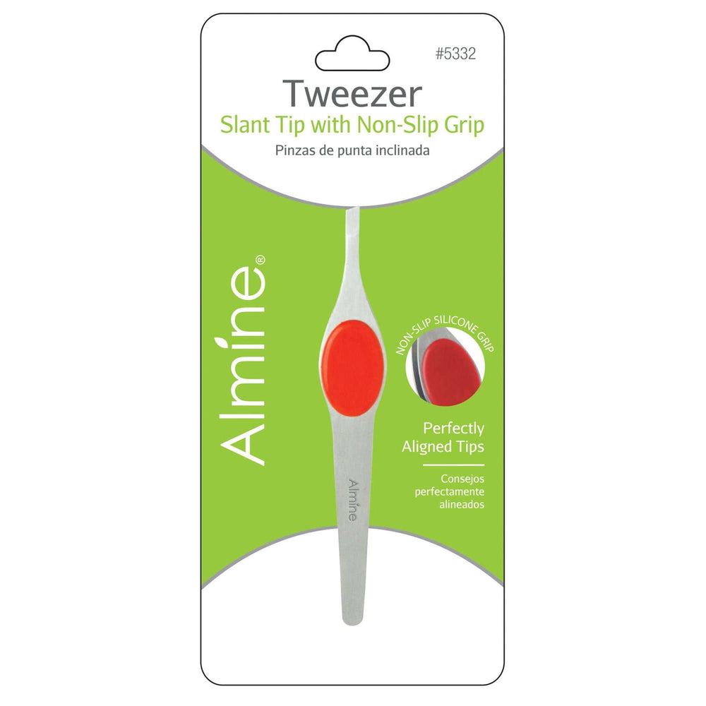 Almine Slant Tip Tweezer Red Non-slip Grip