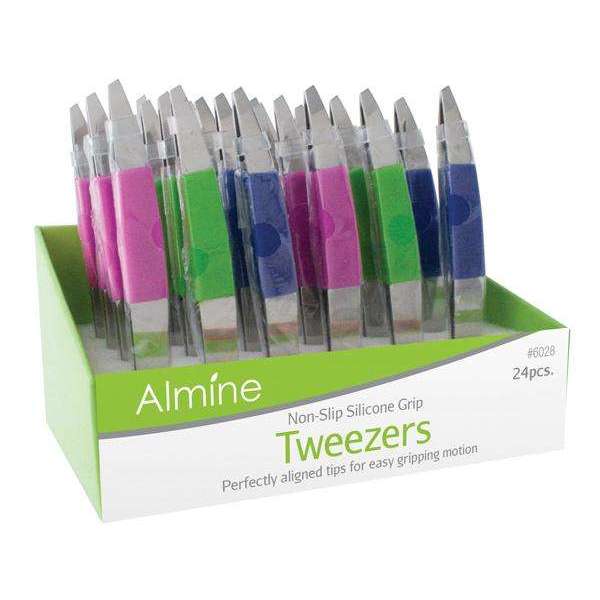 Almine Tweezers Slant with Silicon Finger Rest 24Ct