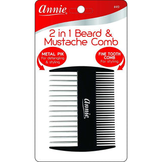 Annie 2in1 수염 및 콧수염 빗 블랙