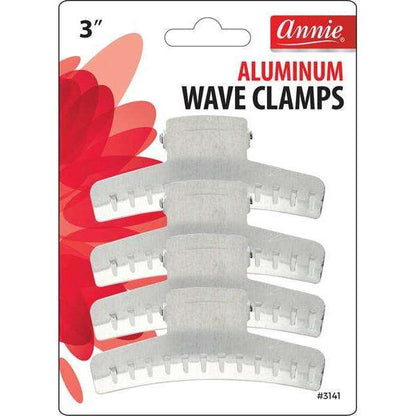Annie International:Annie Aluminum Wave Clamps 3in, 4 Count Metal Salon Hair Clamp, Silver