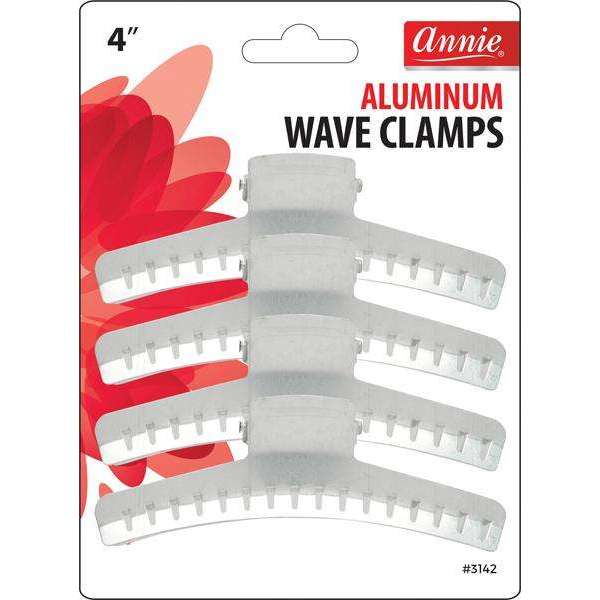 Annie International:Annie Aluminum Wave Clamps 4in, 4 Count Metal Salon Hair Clamp, Silver