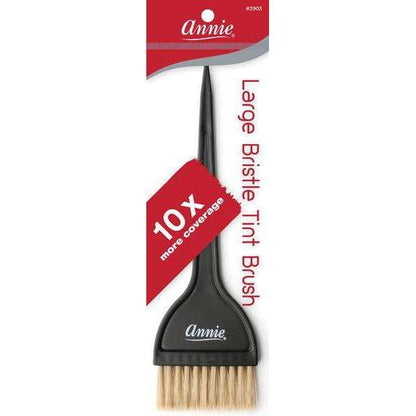 Black large bristle dye brush with fine bristles and pointed handle, designed by Annie for precise application and even coverage of hair color on textured and multicultural hair.