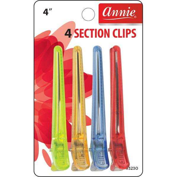 Annie Clear Section Clips 4 Inch (4) Hair Clips Annie   