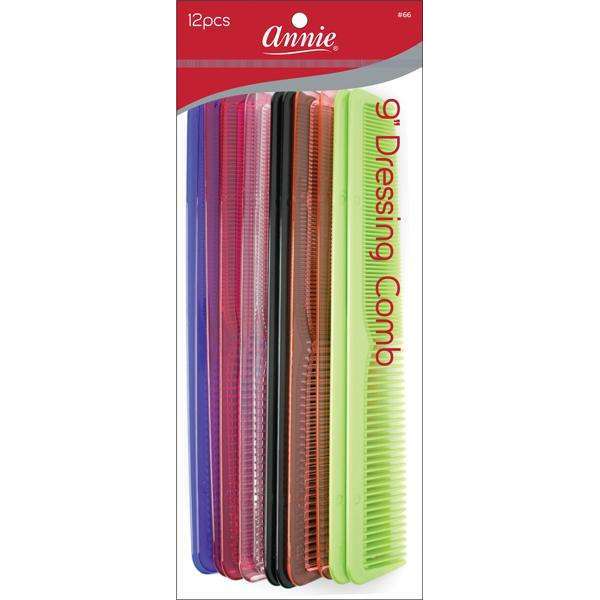 Annie Dressing Combs 9In 12Ct Asst Color Combs Annie   