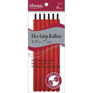 Annie International:Annie Flex Grip Rollers 1/2in, 6 Count Heatless Hair Curlers, Red