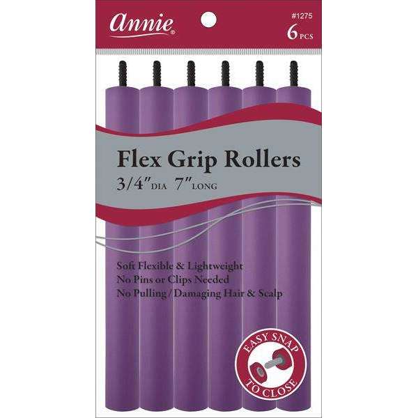 Annie International:Annie Flex Grip Rollers 3/4in, 6 Count Heatless Hair Curlers, Purple