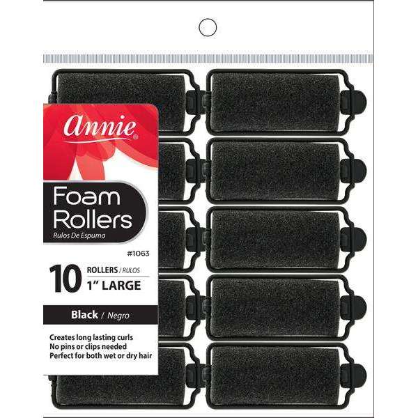 Annie Foam Rollers #1063 – Large, Black, 1", 10 Count