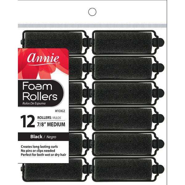 Annie Foam Rollers #1062 – Medium, Black, 7/8", 12 Count