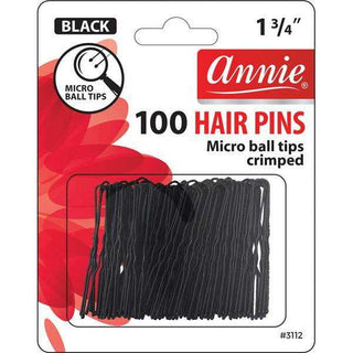 Horquillas para el cabello Annie, 1 3/4 pulgadas, 100 quilates, punta de microbola negra