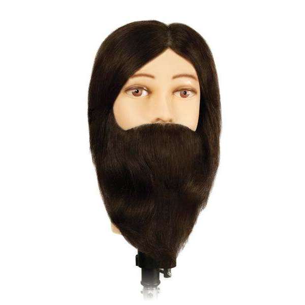 Annie Hairkins Series Male Mannequin Head with Moustache 18in Aaron 100% Human Hair