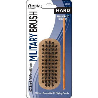 Annie Hard Mini Military Boar Bristle Brush With Comb 4.8In