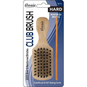 
                  
                    Load image into Gallery viewer, Annie Hard Mini Wooden Club Boar Bristle Brush With Comb 4.8In
                  
                