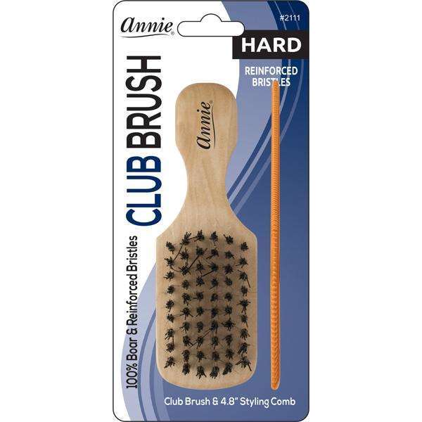 Annie Hard Mini Wooden Club Boar Bristle Brush With Comb 4.8In