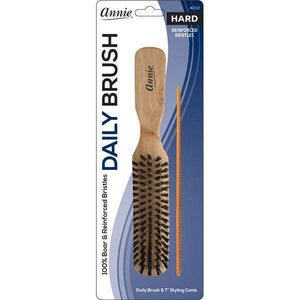 Annie International:Annie Hard Wood Daily Boar Bristle Brush With Comb 7In