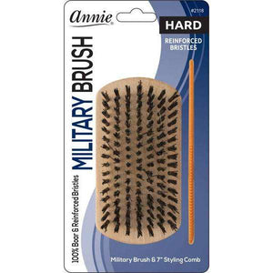 Annie International:Annie Hard Wood Military Boar Bristle Brush With Comb 4.8In