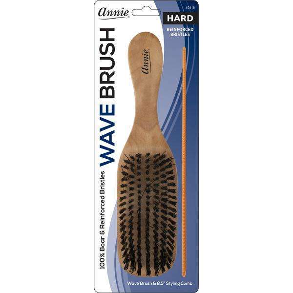 Annie Hard Wood Wave Boar Bristle Brush With Comb 8.5In Brushes Annie   