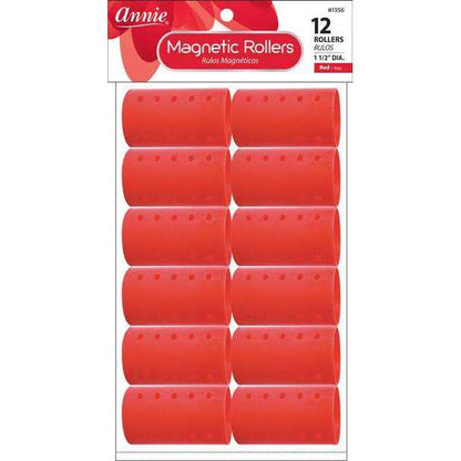 Annie International:Annie Magnetic Rollers 1 1/2in, 12 Count Hair Curlers, Red