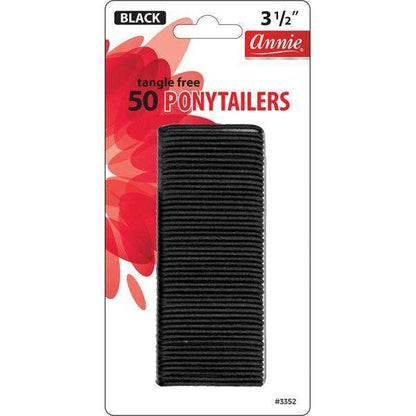 Annie International:Annie No Tangle Thin Ponytailers 3 1/2in, 50 Count Elastic Hair Ties, Black