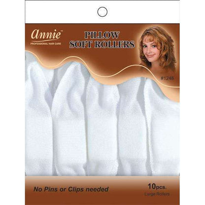 Package of ten white silky satin pillow soft hair rollers designed for comfortable, snag-free styling that enhances textured and natural hair with gentle, heatless curls.