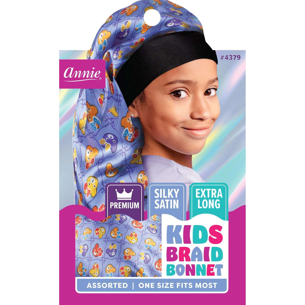 Annie Premium Kid's Silky Wide Edge Braid Bonnet Dual Layer Assorted Bonnets Annie Teddy Bear  