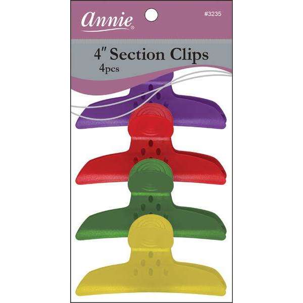 Annie Round Handle Section Clip 4Ct Solid Asst Color Hair Clips Annie   